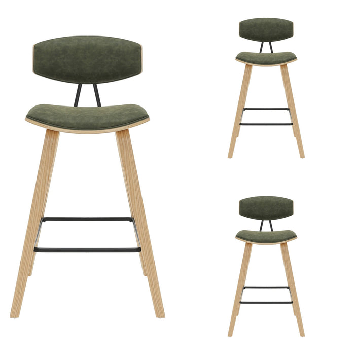 Fox - Counter Height Curved Back Wood Bar Stool With Faux Leather Seat