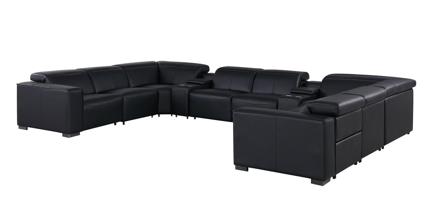 1208 - 10 Piece U Shaped Leather Sectional With 4 Power Recliners & Power Headrest