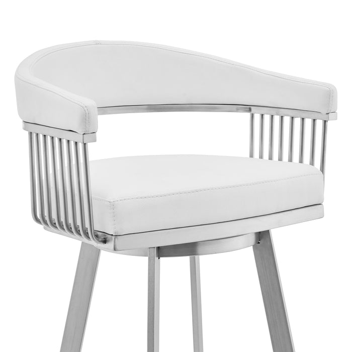 Chelsea - 25" White Faux Leather And Brushed Stainless Steel Swivel Bar Stool