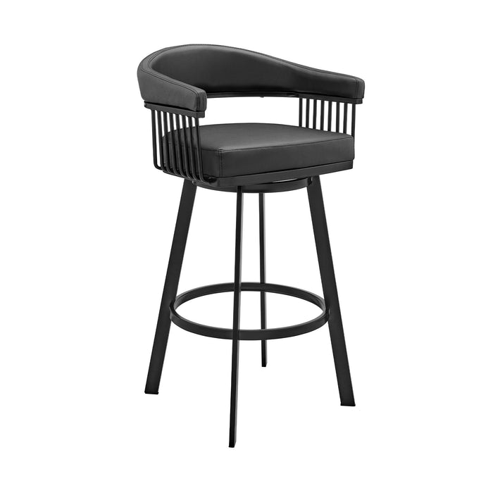 Chelsea - 29" Bar Height Swivel Bar Stool - Black Finish And Black Faux Leather