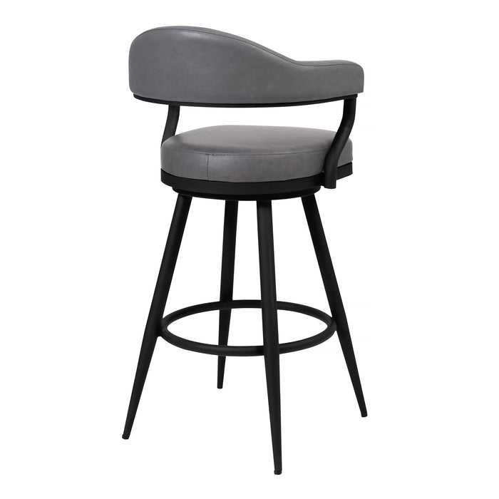 Justin - 26" Counter Height Barstool - A Black Powder Coated Finish And Vintage Gray Faux Leather