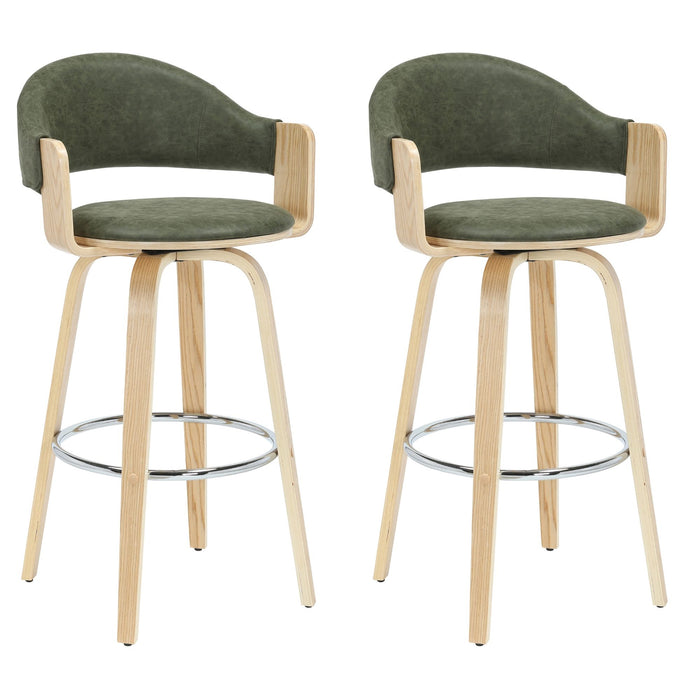 Daxton - Swivel Bar Height Round Back Wood Bar Stool With Faux Leather Seat