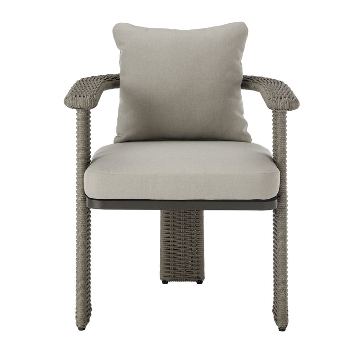 Ciela - Outdoor Dining Chair With Rattan Trim Aluminum Frame And Clouded Taupe Cushion (Set of 2) - Dark Bronze / Gray