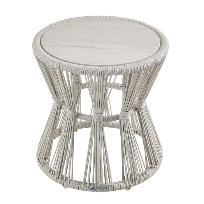 Breeze - Powder Coated Metal Round Outdoor Side Table With Sintered Stone Table Top - Cream