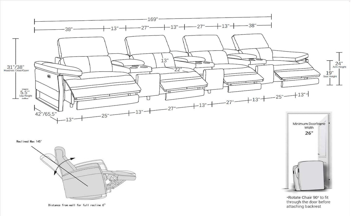 1246 - Modular Power Triple Reclining Triple Console Sofa With Power Reclining Headrests