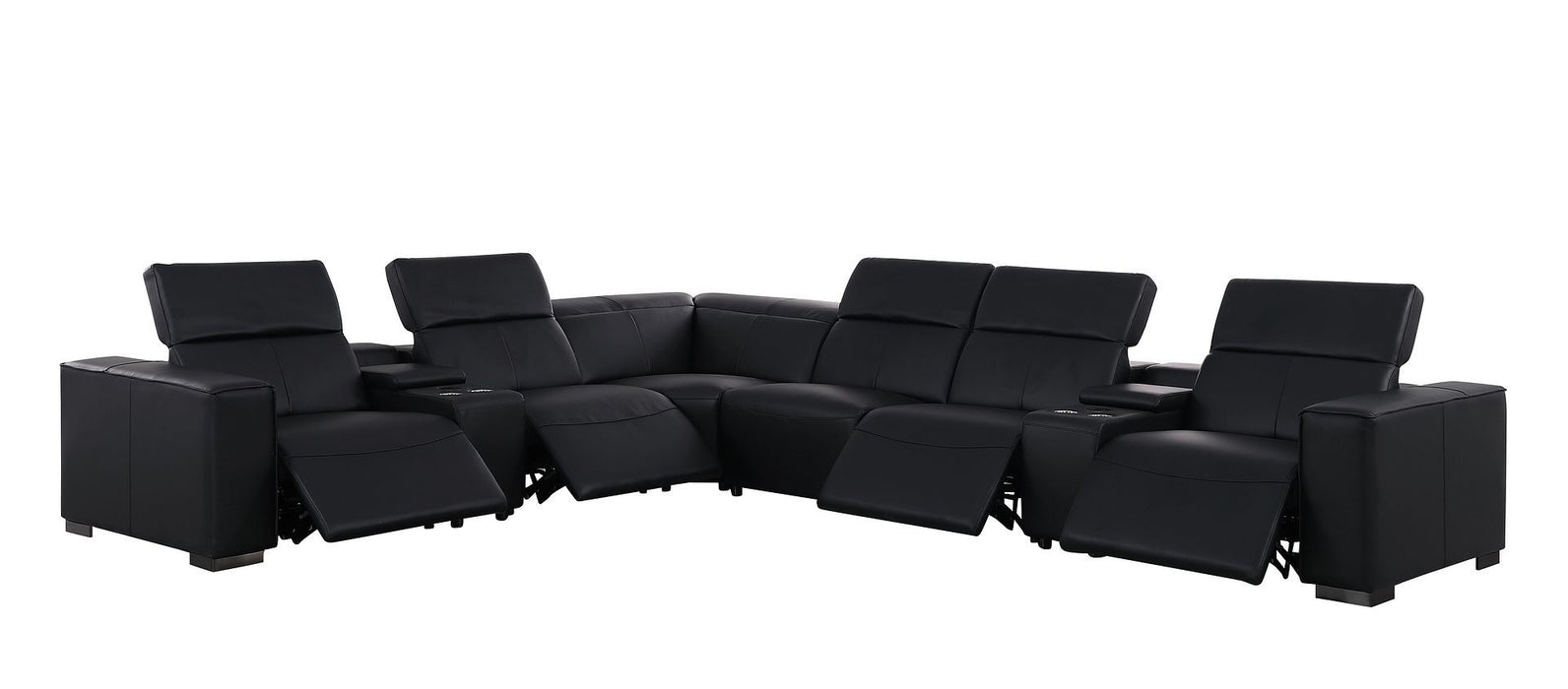 1208 - 8 Piece L Shaped Leather Sectional With 4 Power Recliners & Power Headrests