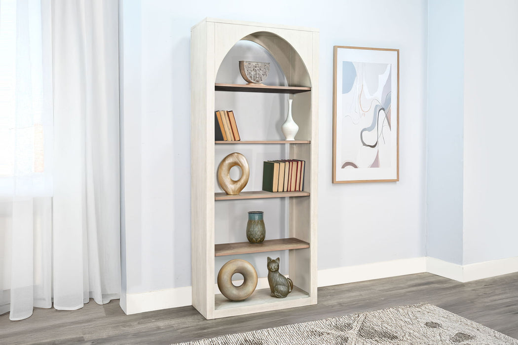Tall Arched Wood Bookshelf With Open Shelving
