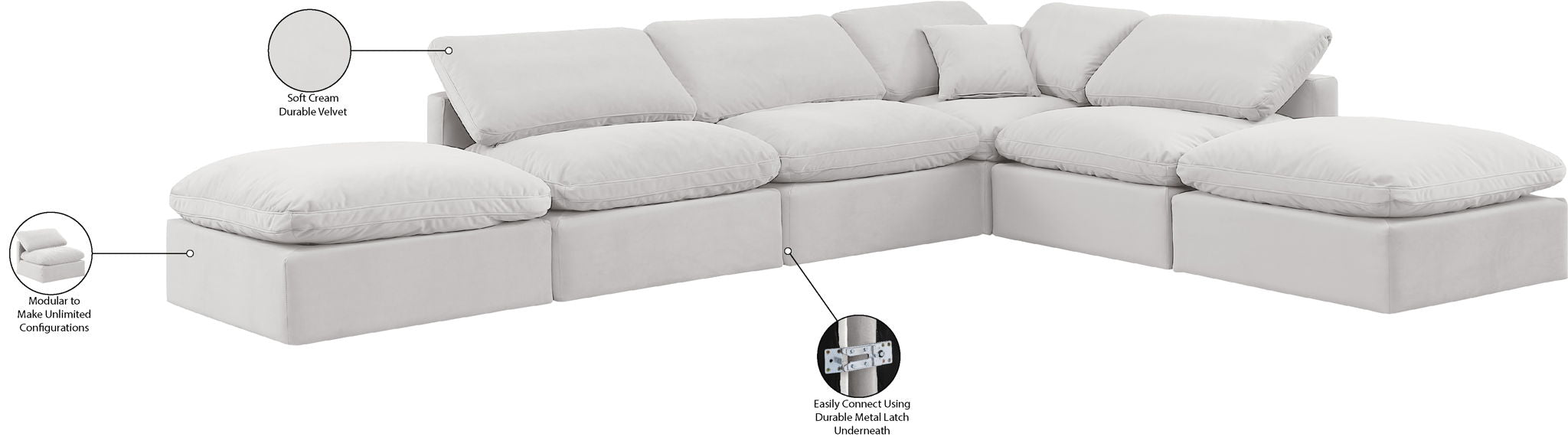 Indulge - Velvet 6 Piece Modular Armless Sectional