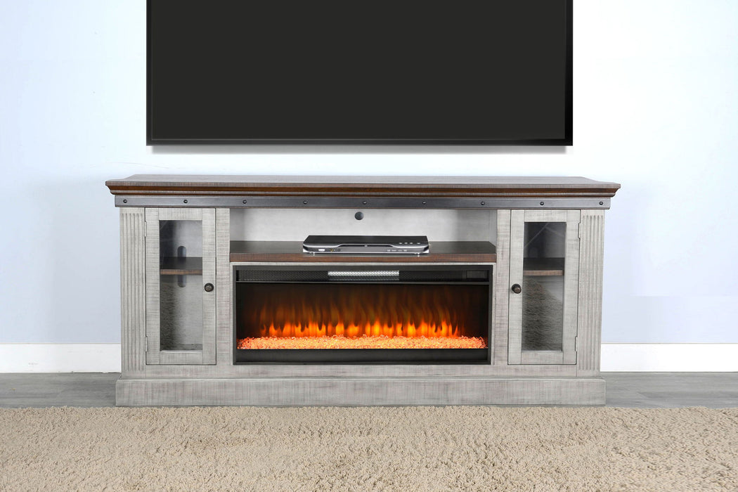 Entertainment Wall With Electric Fireplace - Tobacco Leaf / Alpine Gray