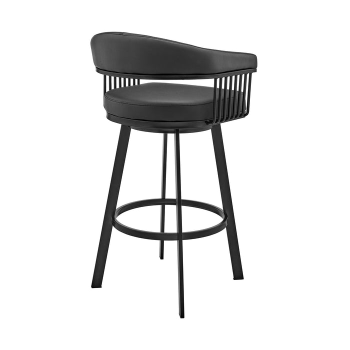 Chelsea - 29" Bar Height Swivel Bar Stool - Black Finish And Black Faux Leather