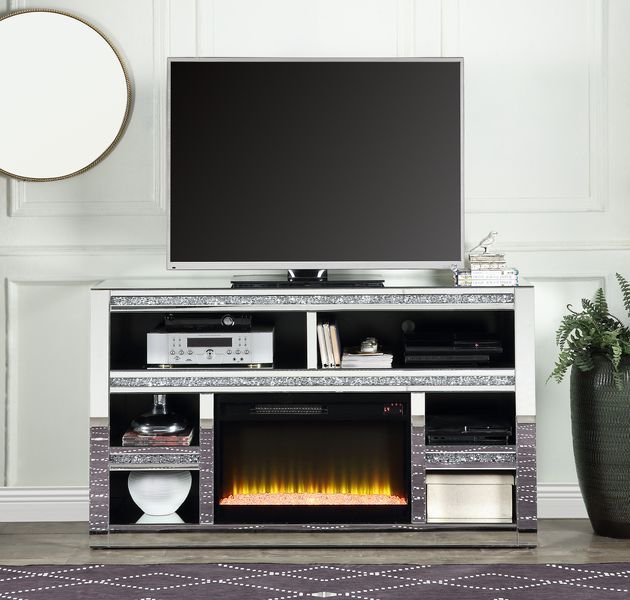 Noralie - 35" TV Stand With Fireplace - Mirrored & Faux Diamonds