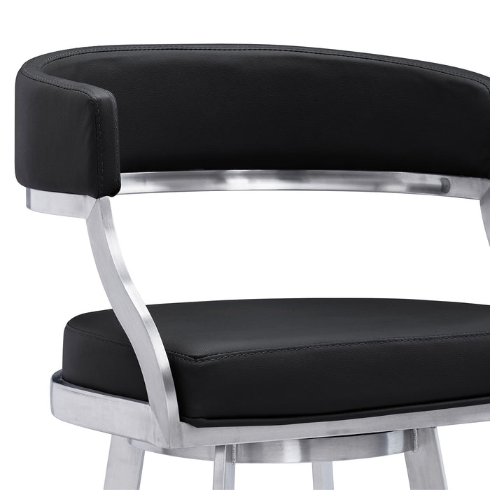 Saturn - 26" Counter Height Swivel Black Faux Leather And Brushed Stainless Steel Bar Stool