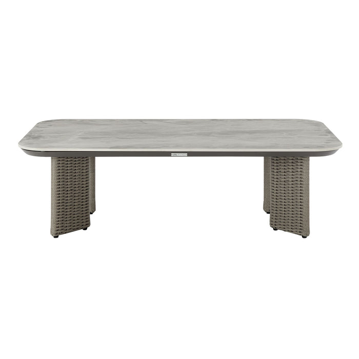 Ciela - Outdoor Rectangular Sintered Stone Coffee Table With Rattan Accents And Frame - Dark Bronze