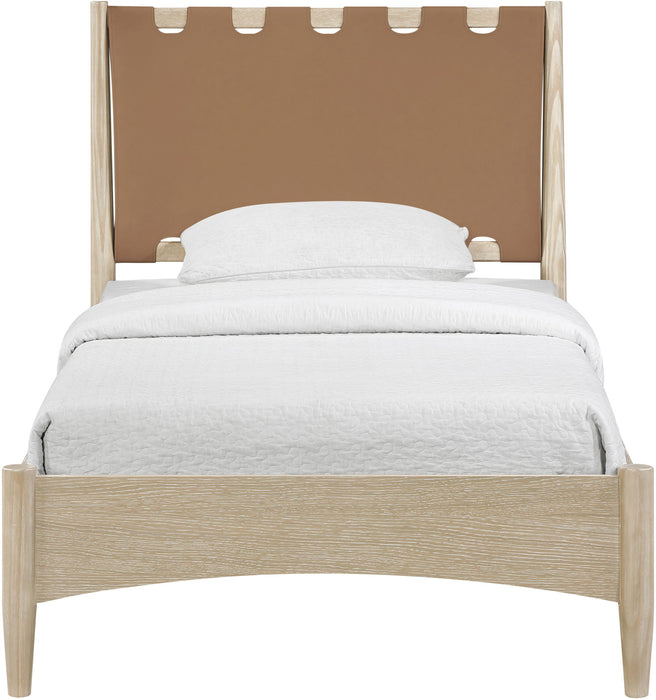 Santos - Vegan Leather Headboard And Wood Bed - Waxed Natural Frame