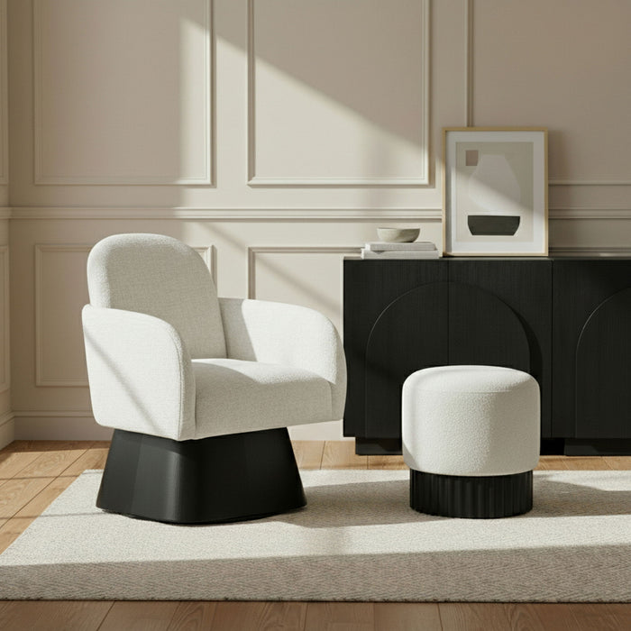 Marlowe - Linen Textured Fabric Upholstered Swivel Accent Chair - Stained Black