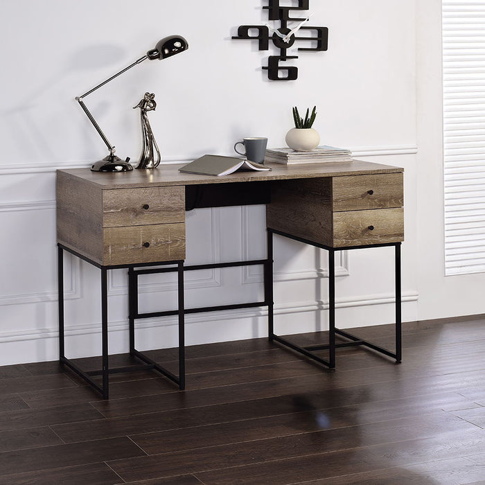 Desirre - Writing Desk With USB - Rustic Oak & Black