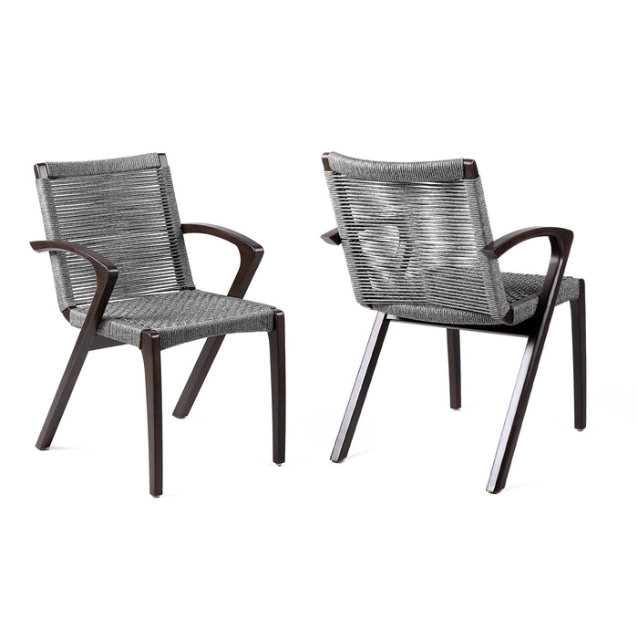 Brielle - Outdoor Dark Eucalyptus Wood And Gray Rope Dining Chairs - (Set Of 2)