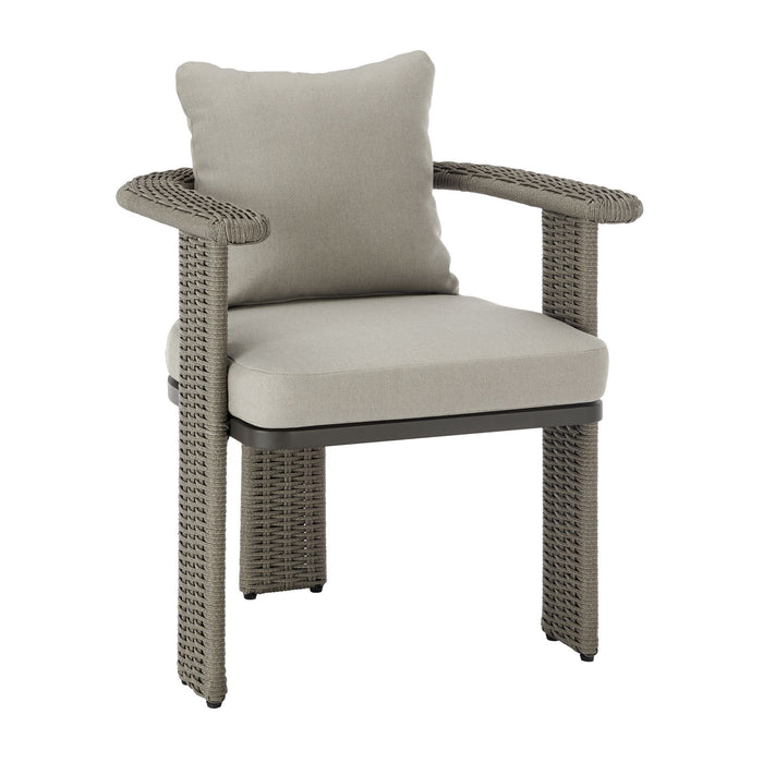 Ciela - Outdoor Dining Chair With Rattan Trim Aluminum Frame And Clouded Taupe Cushion (Set of 2) - Dark Bronze / Gray
