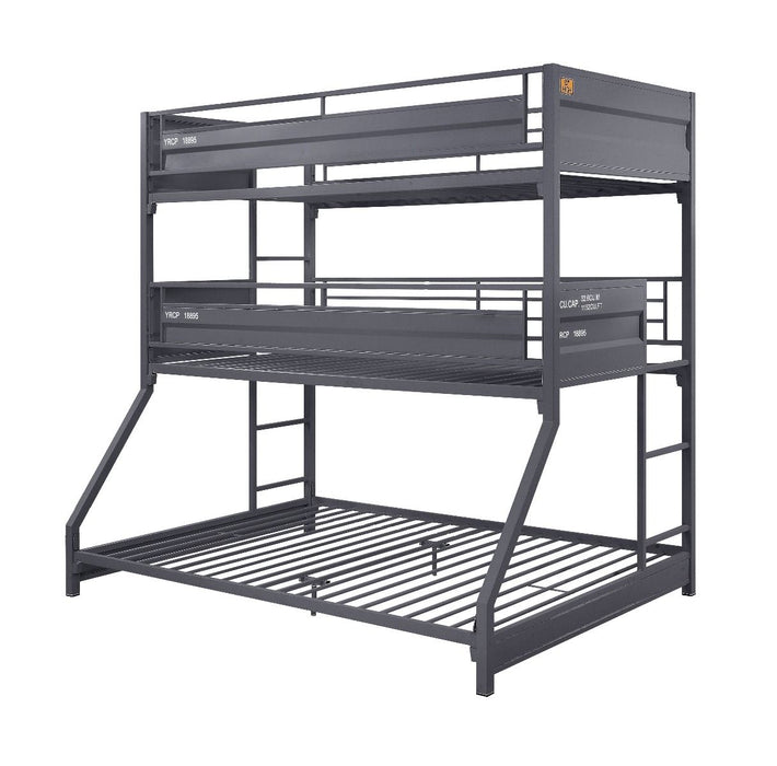 Cargo - Twin Over Twin Over Full Bunk Bed - Gunmetal