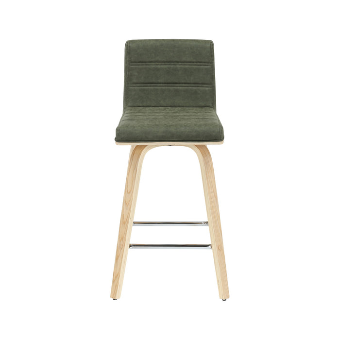 Vienna - 35.5" Swivel Counter Height Square Back Wood Bar Stool With Faux Leather Seat