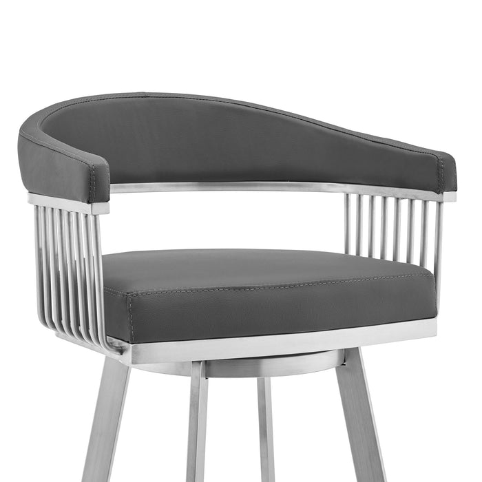 Chelsea - 29" Gray Faux Leather And Brushed Stainless Steel Swivel Bar Stool