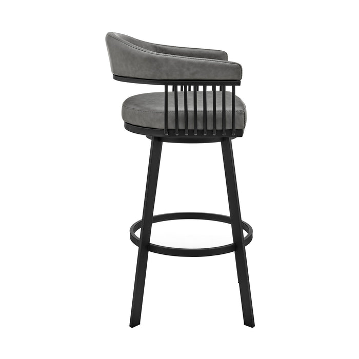 Chelsea - 29" Bar Height Swivel Bar Stool - Black Finish And Gray Faux Leather