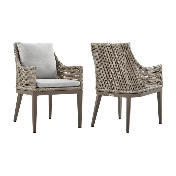 Grenada - Outdoor Wicker And Aluminum Gray Dining Chair With Beige Cushions - (Set Of 2)