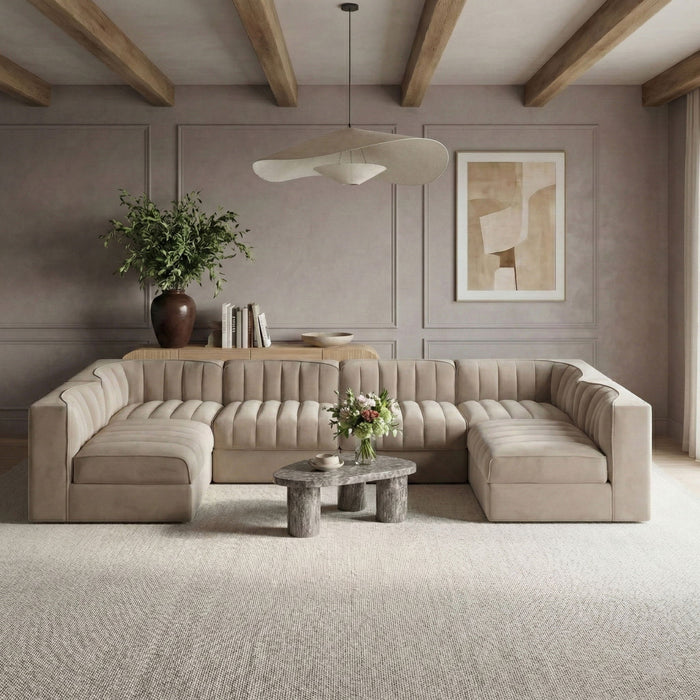 Rummi - Armless Velvet Performance Fabric Upholstered 6 Piece Modular Sectional
