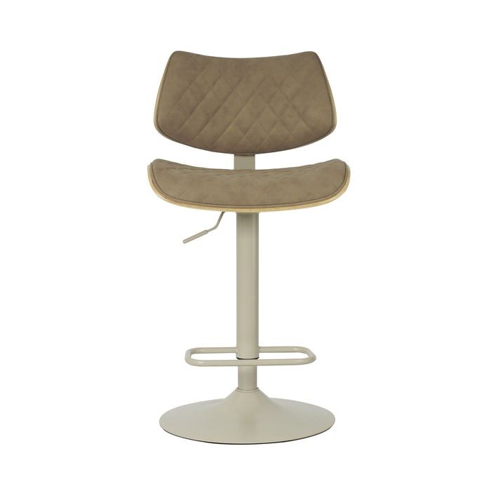 Leland - Adjustable Swivel Curved Back Wood Bar Stool With Faux Leather Seat