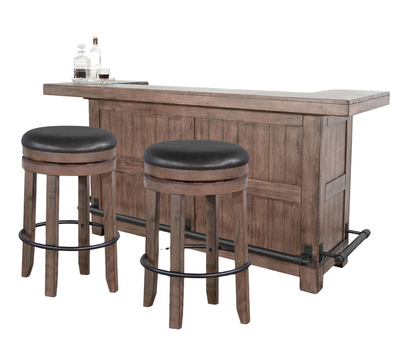 Traditional Wood Home Bar With Backless Stool
