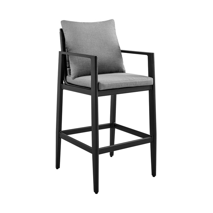 Cayman - Outdoor Patio Bar Stool In Aluminum With Gray Cushions
