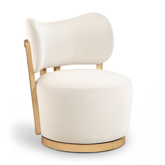 Elara - Velvet Upholstered Swivel Accent Chair - Stained Natural