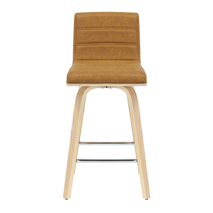 Vienna - 35.5" Swivel Counter Height Square Back Wood Bar Stool With Faux Leather Seat
