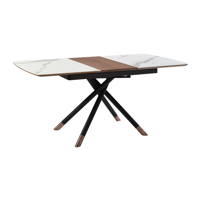 Alora - Extendable Dining Table Ceramic And Wood Top - Light Gray