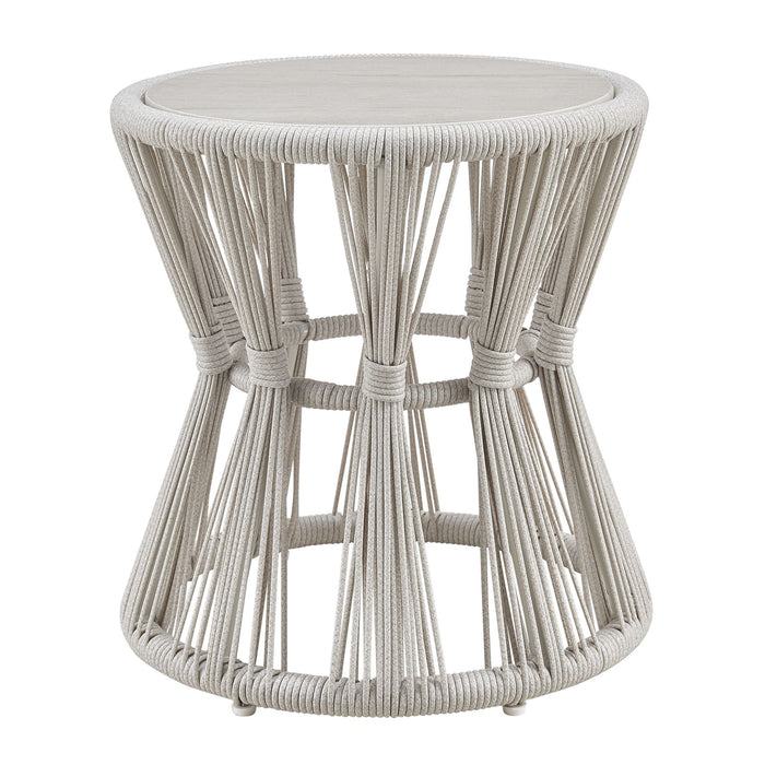 Breeze - Powder Coated Metal Round Outdoor Side Table With Sintered Stone Table Top - Cream