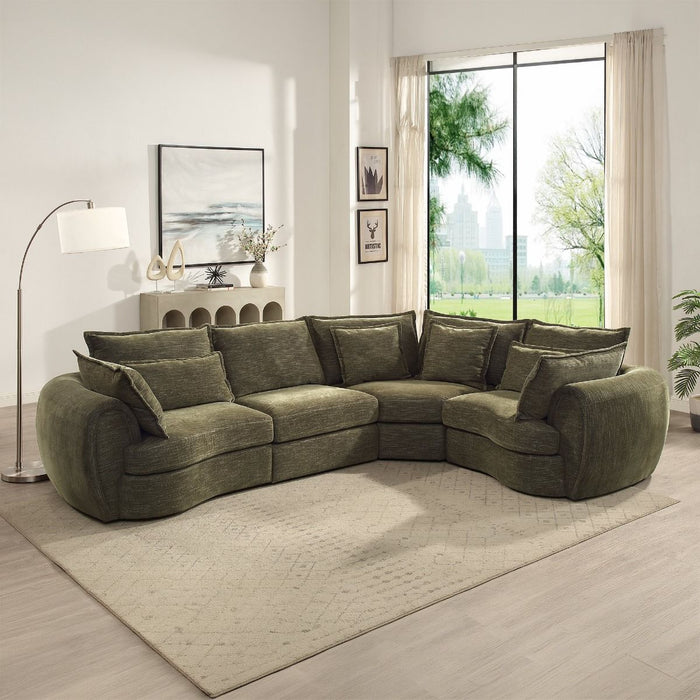 Leighton - Modular Wedge With 4 Pillows - Green Chenille