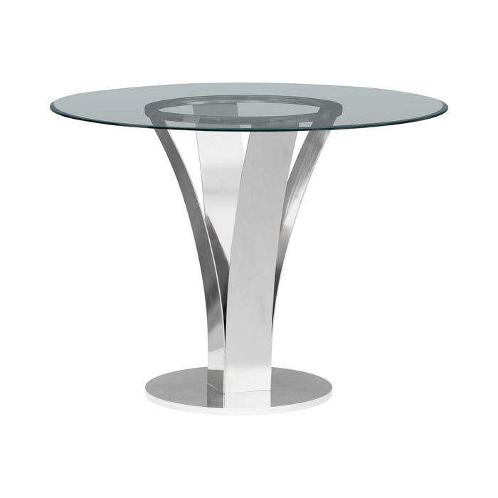 Celina - Modern Contemporary Round Tempered Glass 48" Pedestal Base Dining Table Seats Up To 4 - Shiny Nickel