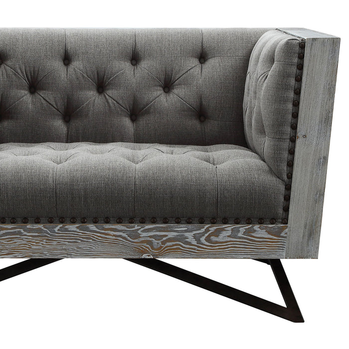 Regis - Contemporary Chair With Metal Legs And Nailhead Accents - Gray / Antique Brown