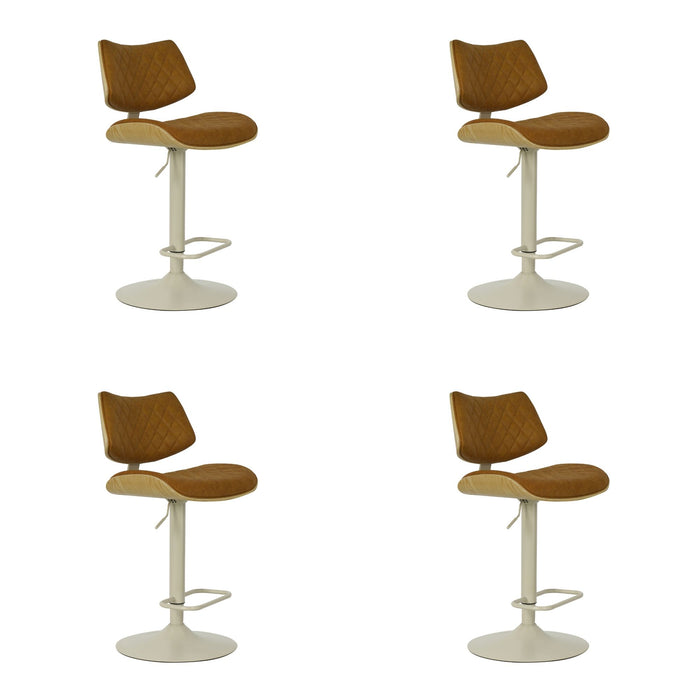 Leland - Adjustable Swivel Curved Back Wood Bar Stool With Faux Leather Seat