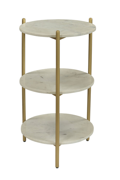 Rocco - Round 3 Tier Accent Table - White Marble / Gold Powder Coat