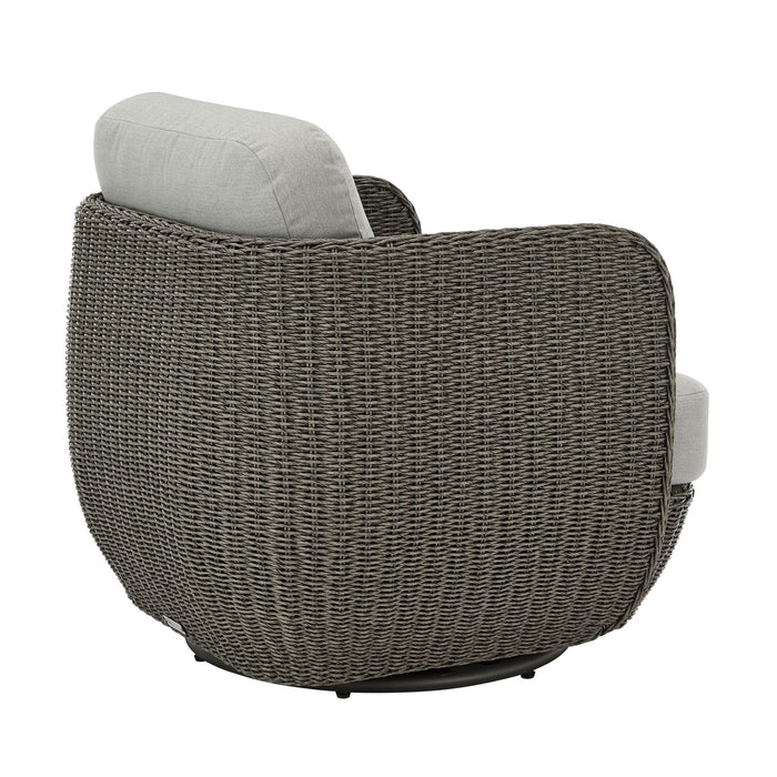Amira - Outdoor Woven Rattan 360-Swivel Lounge Chair With Aluminum Frame And Mist Gray Cushions - Light Gray / Deep Bronze
