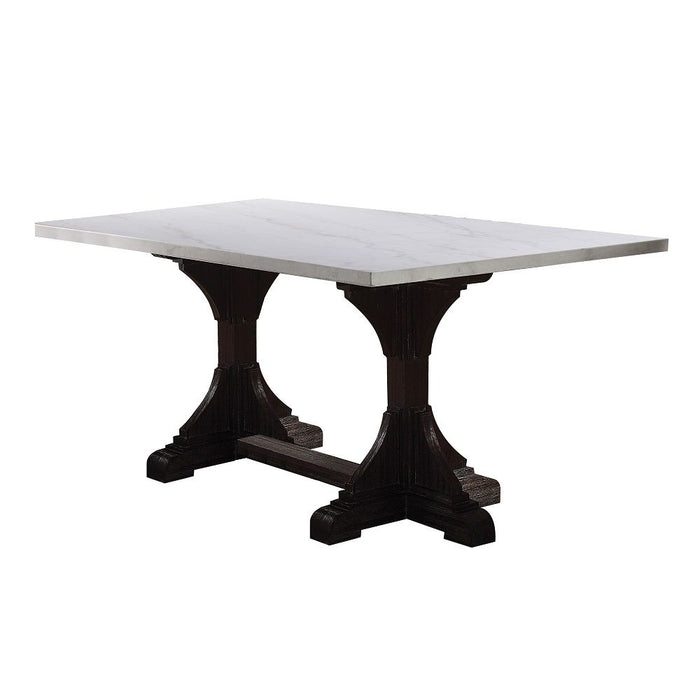 Gerardo - 30" Dining Table - White Marble Top & Weathered Espresso