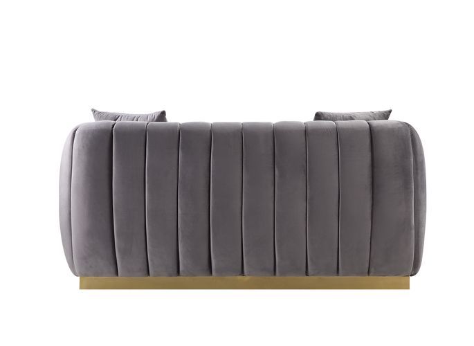 Elchanon - Loveseat With 2 Pillows - Gray Velvet & Gold