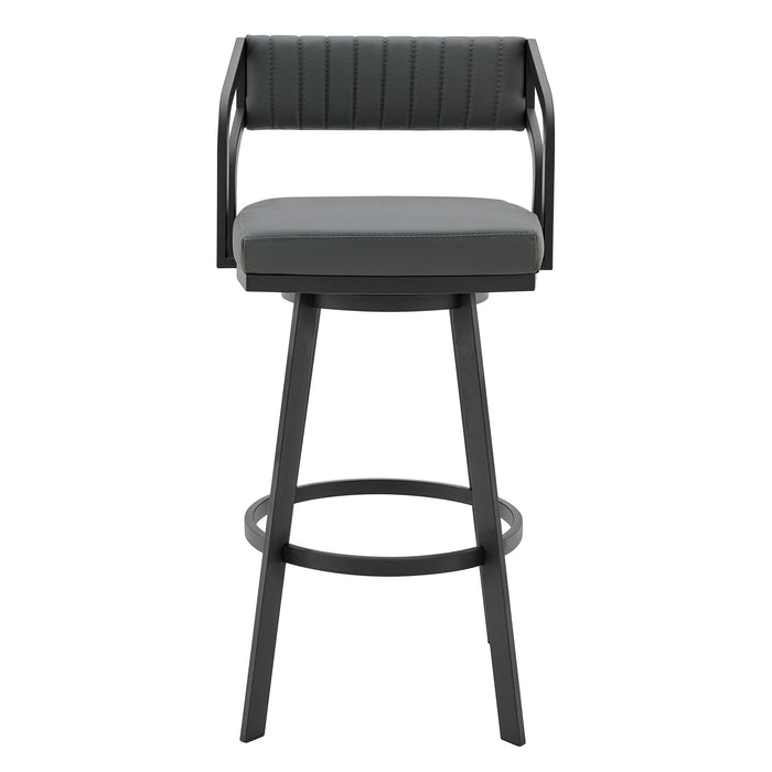 Capri - 26" Swivel Modern Black Metal And Slate Gray Faux Leather Barstool