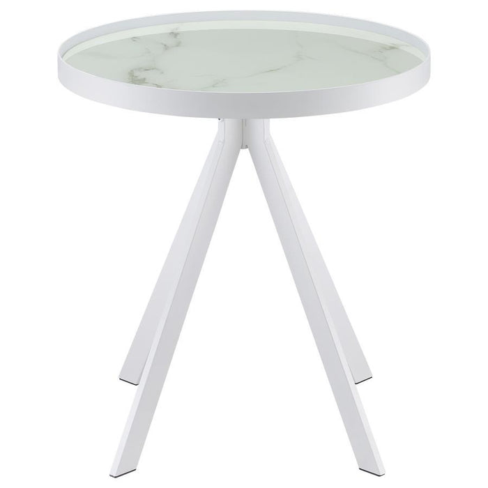 Briggs - Round Marble Printed Glass Top End Side Table