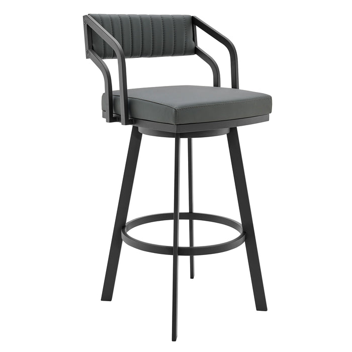 Capri - 26" Swivel Modern Black Metal And Slate Gray Faux Leather Barstool