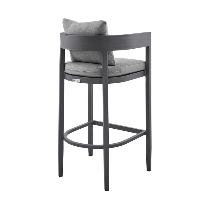 Menorca - Outdoor Patio Bar Stool In Aluminum With Gray Cushions