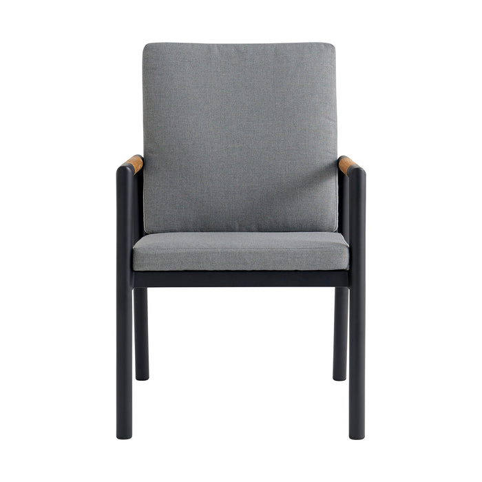 Crown - Black Aluminum And Teak Outdoor Dining Chair With Dark Gray Fabric - (Set Of 2)