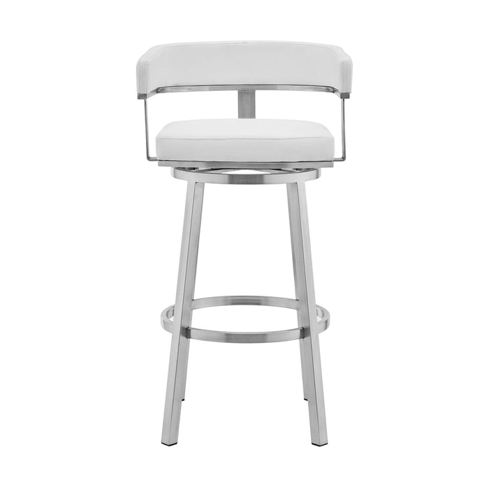 Lorin - 30" Faux Leather And Brushed Stainless Steel Swivel Bar Stool - White