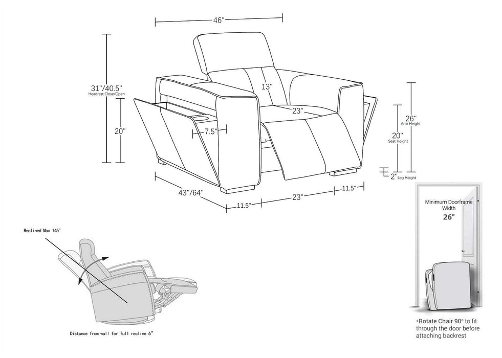 1126 Power Reclining Chair With Power Headrests